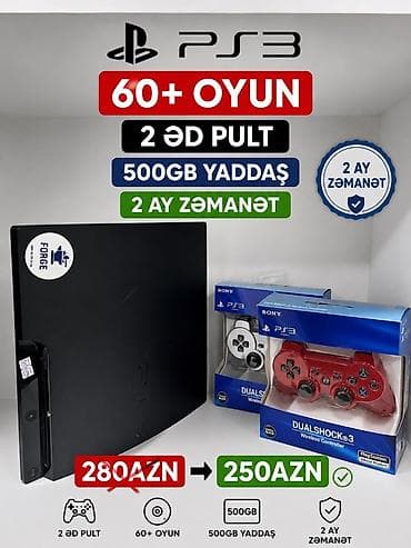 Video oyunlar və konsollar: Playstation 3 Slim 500GB🎮 60+ oyun🎮 2 ay yazılı zəmanət✅ RAYONLARA — 1