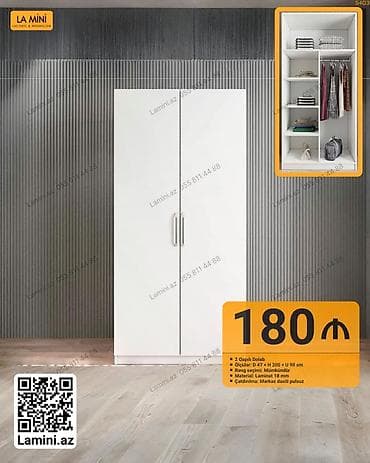 İki qapılı dolab - Ölçülər: D 47 × H 200 × U 90 sm - Daxili quruluş