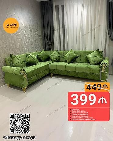 dekorativ yonca: Künc divan, Açılan, Bazalı, Vеlur parça, Şəhərdaxili pulsuz çatdırılma — 1