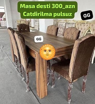 Mətbəx üçün, Yeni, Dördbucaq masa, 6 stul