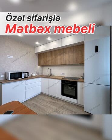 Özəl sifarişlə mətbəx mebeli hazırlama xidməti. - Dizayn: L‑şəkilli
