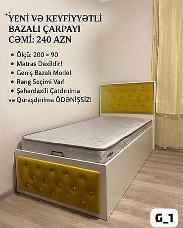ortopedik matras: Yeni və keyfiyyətli bazalı çarpayı - Ölçü: 200 × 90 sm - Matras — 1