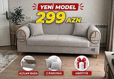 acilan divan: Yeni model divan – 299 AZN - Yumşaq, açıq-boz rəngli parça örtük - — 1