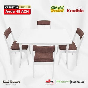 stulla: Mətbəx üçün, Yeni, Açılmayan, Dördbucaq masa, 4 stul — 7