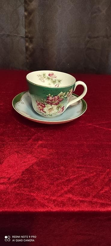 Чайный набор, цвет - Зеленый, Фарфор, СССР — 2
