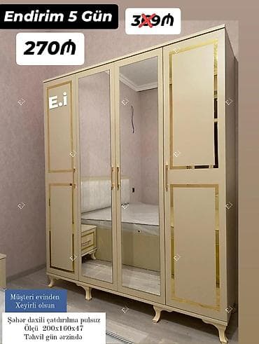 qarderob: Dolab – müxtəlif ölçülərdə güzgülü model - Modellər: - 2 qapılı, 3 — 5