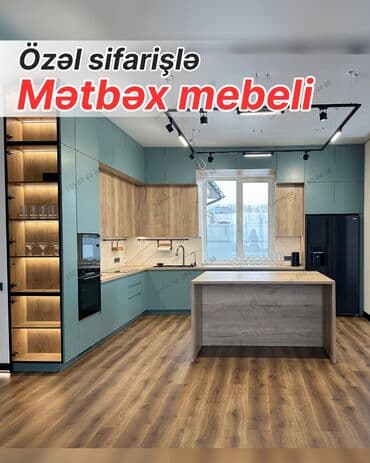 ламинат баку: Özəl sifarişlə hazırlanmış müasir mətbəx mebeli - Layihə: L formalı — 1
