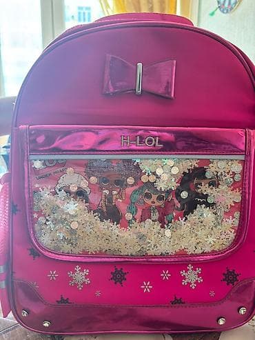 Uşaq məktəb çantası – H-LOL mövzulu, parlaq çəhrayı - Ön hissədə