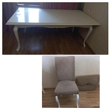 restoran stulları: Qonaq otağı üçün, İşlənmiş, Kvadrat masa, 6 stul — 1