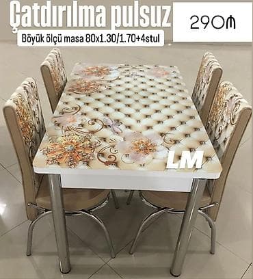 hundur stul: Mətbəx üçün, Açılan, Dördbucaq masa, 4 stul — 1