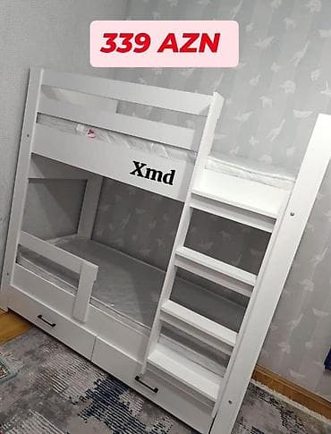 İki mərtəbəli uşaq çarpayısı - Material: ağ rəngli MDF/laminat
