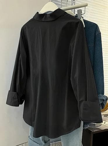 cins koynek: Qara oversize köynək - Rəng: qara - Dizayn: klassik düyməli, çevik — 2