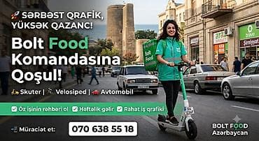 boolt food: Sürücü-kuryer tələb olunur, Şəxsi nəqliyyat vasitəsi ilə, Həftəlik ödəniş — 1