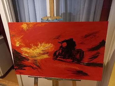 tablo: Abstrakt rəsm əsəri – “Motosikletçinin uçuşu” - Texnika: akril boya — 1