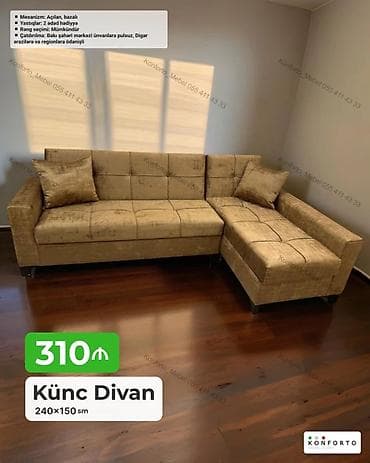 kreditle kunc divanlar: Künc divan – 240×150 sm - Mexanizm: açılan, bazalı (yuxarıdan açılan — 1