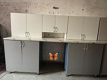 Metbəx mebeli – 225 sm - Yeni model, ağ və açıq boz rəng kombinasiya