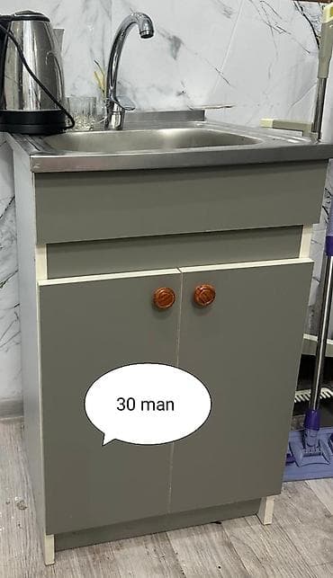 Mətbəx üçün paslanmayan poladdan üstlü tək çanaqlı lavabo və alt dolab
