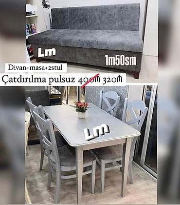 Mətbəx/dini zal üçün komplekt: – Divan: boz rəngdə, yumşaq süngərli