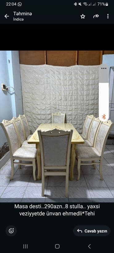 taxta stular: Qonaq otağı üçün, Açılmayan, Dördbucaq masa, 8 stul — 1