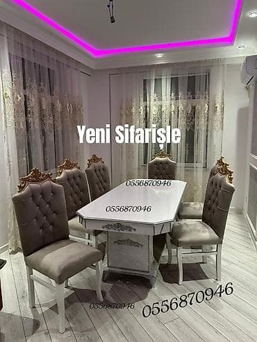Qonaq otağı üçün, Yeni, Açılmayan, Dördbucaq masa, 6 stul