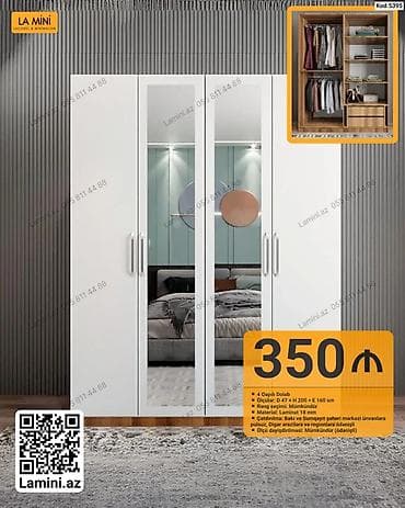 4 qapılı paltar dolabı – LA MINI - Ölçü: D 47 × H 200 × E 160 sm - — 1
