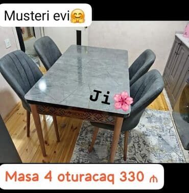 Masa və oturacaq dəstləri: Mətbəx üçün, Yeni, Açılan, Dördbucaq masa, 4 stul — 3