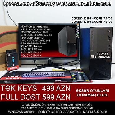 Oyun üçün Kompüter "Gaming DDR4 Lenovo Core i3 10100 8GB Ram GTX1050