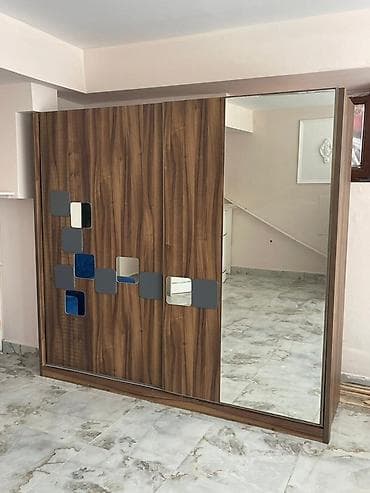 siyirmeli skaf: İşlənmiş, 2 qapılı, Güzgülü, Qəhvəyi, Digər material, Kupe, Düz dolab — 1