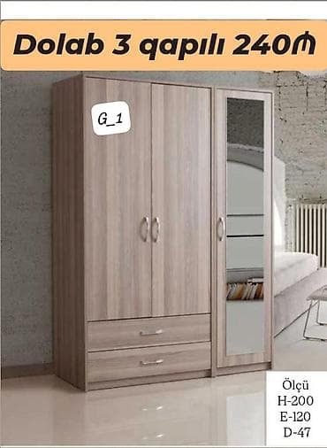 3 qapılı geyim dolabı - Material: ağac teksturalı laminat - Rəng