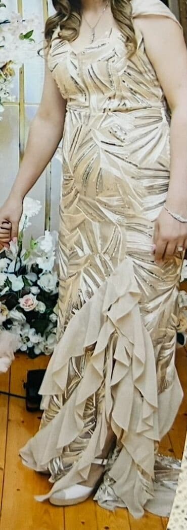 nişan donları 2022: Zərif axşam/gecə geyimi - Rəng: Şampan-bej tonlarında, parıltılı — 1