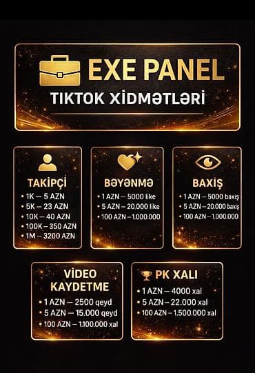 EXE Panel – TikTok xidmətləri - Takipçi: • 1K – 5 AZN • 5K – 23 AZN • — 1