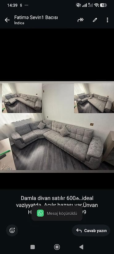 Damla divan satılır 600₼. ideal vəziyyətdə. Açılır bazası var.Ünvan