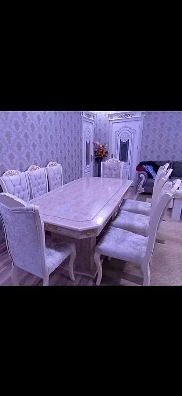 Qonaq otağı üçün, Yeni, Açılmayan, Dördbucaq masa, 6 stul