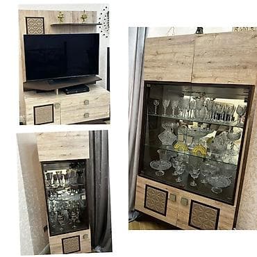 Qonaq otağı üçün mebel dəsti - Üslub: müasir, açıq palıd rəngi, tünd