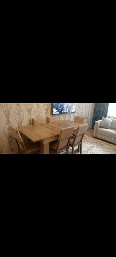 Masalar: Qonaq otağı üçün, İşlənmiş, Dördbucaq masa, 6 stul — 1