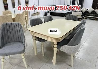 Qonaq otağı üçün, Yeni, Açılmayan, Dördbucaq masa, 6 stul