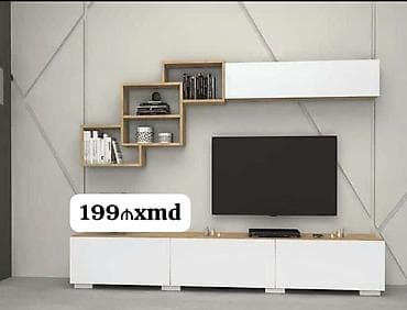 ev t: Müasir TV stendi və asma rəf dəsti - Minimalist dizayn: ağ fasadlar — 1