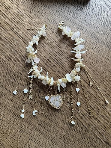 Сумки: Колье из натуральных камней (розовый кварц и перламутр). Новое 🆕 в — 1