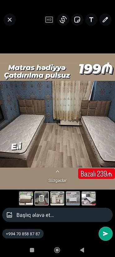 carpayi sifarisi: Yeni, Təknəfərlik çarpayı, Bazalı, Matras ilə — 1