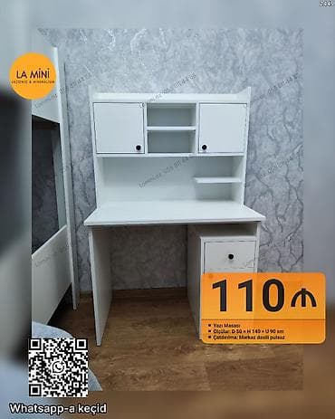 hicab sekilleri: Yazı masası – La Mini dizayn - Rəng: Ağ - Üst hissədə 2 qapalı dolab — 1