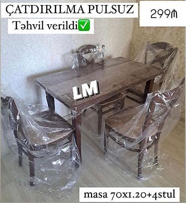 5 10 taxta: Mətbəx üçün, Dördbucaq masa, 4 stul — 1