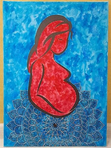 divar saat: Əl işi rəsm əsəri. 50×70 sm. Akvarel və gel qələmlər ilə çəkilib — 1