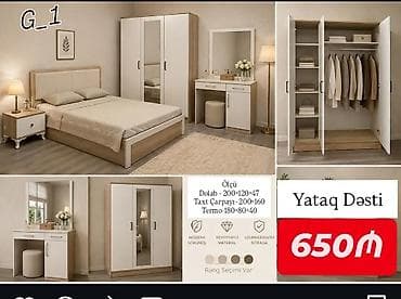 taxta ref: Yataq Dəsti – G_1 modeli Tərkibi: - Taxt çarpayı 200×160 - Dolab — 1