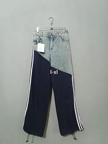 klon geyimi: Unisex iki materiallı şalvar - Dizayn: Yuxarı hissə açıq mavi denim — 1