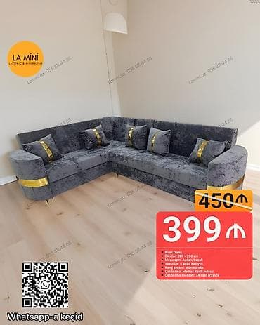 Künc divan, Açılan, Bazalı, Vеlur parça, Şəhərdaxili pulsuz çatdırılma