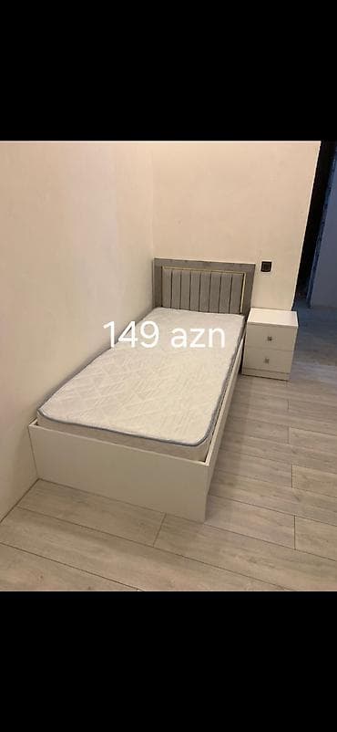 Tək nəfərlik çarpayı və matras dəsti - Rəng: ağ korpus, boz yumşaq