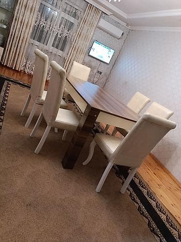 oturacaqlar satilir: Qonaq otağı üçün, İşlənmiş, Açılmayan, Dördbucaq masa, 6 stul — 1