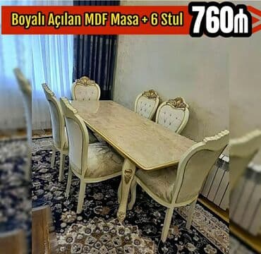 iwlenmiw masa: Qonaq otağı üçün, Yeni, Açılmayan, Dördbucaq masa, 6 stul — 1