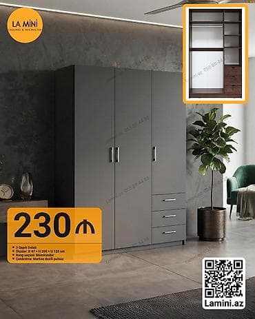 3 qapılı, Siyirməli, Digər rəng, Açılan, Düz dolab