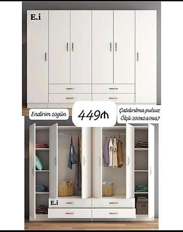 5 qapı, Siyirməli, Ağ, Açılan, Düz dolab